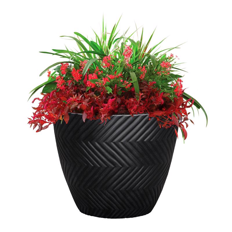 L&G 13 in. H X 16 in. D Polyresin Yuma Planter Black