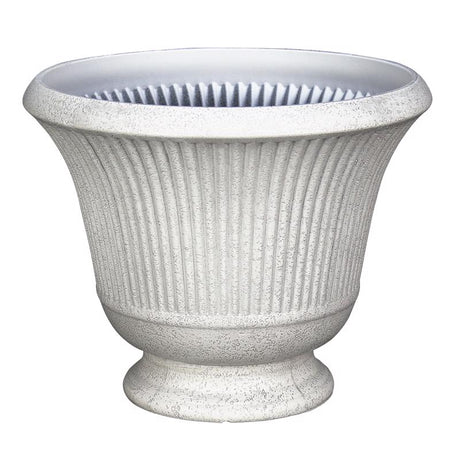 L&G 12.9 in. H X 16 in. D Polyresin Pedestal Urn Planter Stone