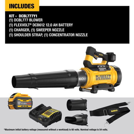 DeWalt 60V MAX DCBL777Y1 157 mph 760 CFM 60 V Battery Handheld Blower Kit (Battery & Charger)