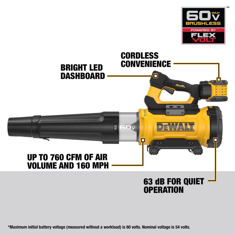 DeWalt 60V MAX DCBL777Y1 157 mph 760 CFM 60 V Battery Handheld Blower Kit (Battery & Charger)