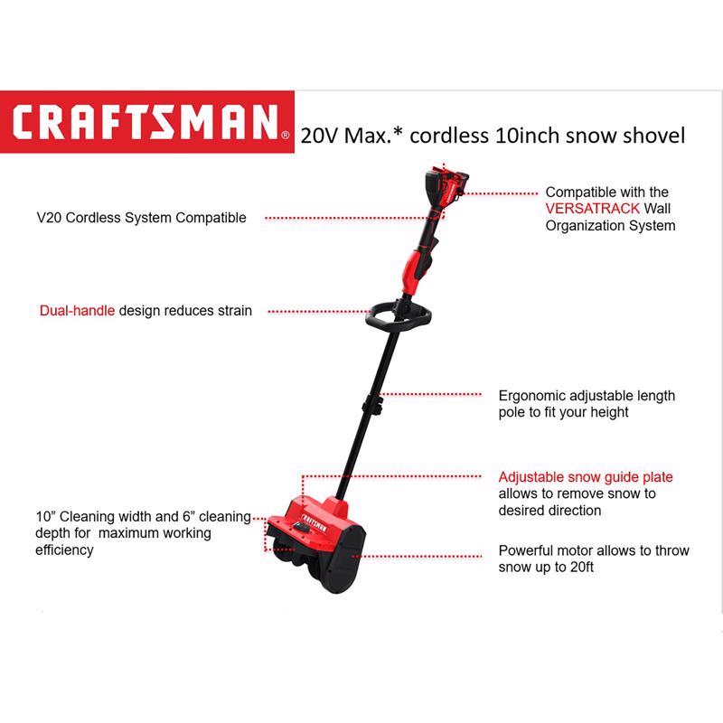 Craftsman 10 in. 20 V Battery Snow Shovel Thrower Kit (Battery & Charger)