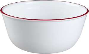 Corelle 1060572 Soup/Cereal Bowl, Vitrelle Glass, Red/White, For: Dishwashers and Microwave Ovens, Pack of 3