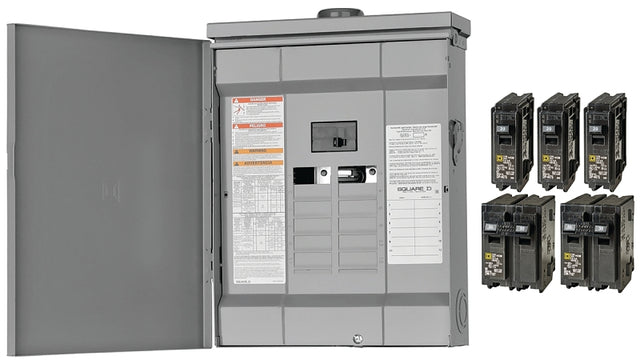 Square D HOM1224M125PRBVP Load Center, 24 -Pole, 125 A, 12 -Space, Plug-On Neutral, NEMA 3R Enclosure