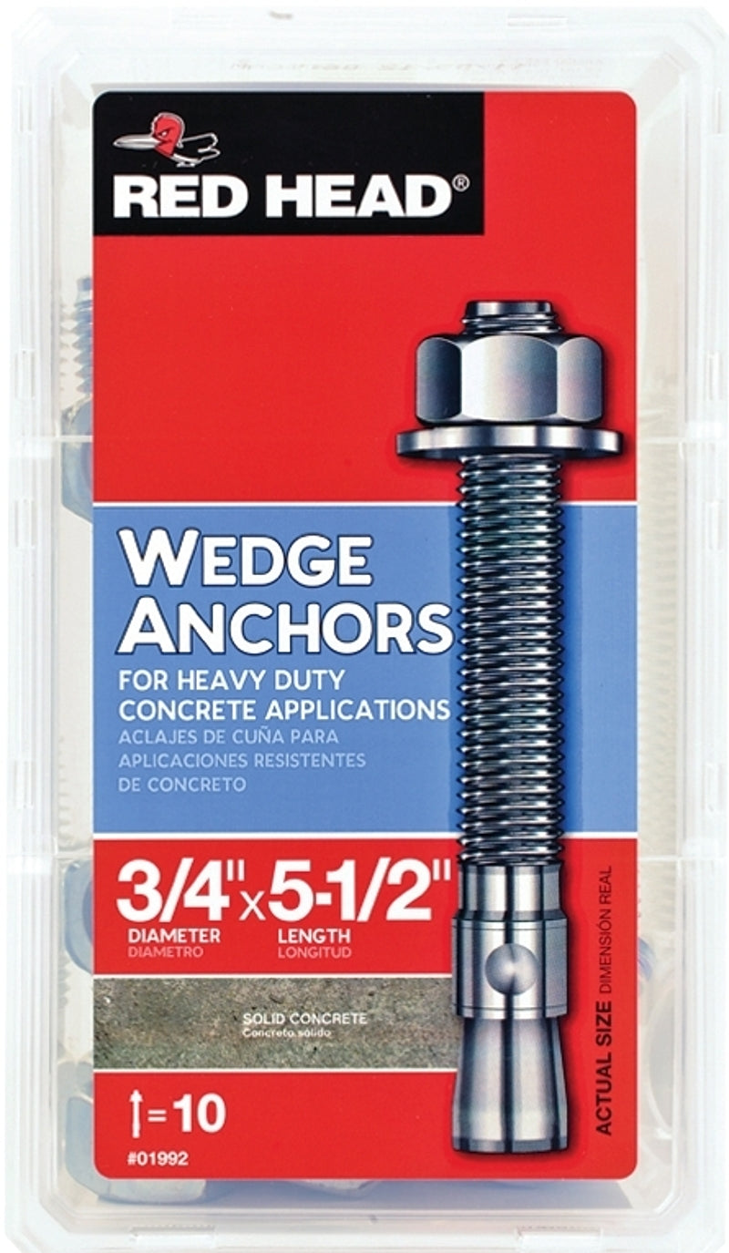 Red Head TruBolt 02992 Wedge Anchor, 3/4 in Dia, 5-1/2 in L, Steel, Zinc