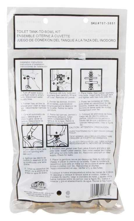 ProSource TW0917 Tank-to-Bowl Connector Kit, (2) Closet Bolts (1) Washer-Piece, Rubber (Washer)/Steel (Closet Bolts)