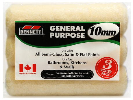 Bennett 3PK PL1009 Roller Refill, 10 mm Thick Nap, 240 mm L, Fabric Cover
