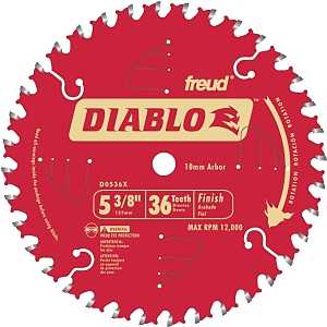 Diablo D0536X Circular Saw Blade, 5-3/8 in Dia, 0.393 in Arbor, 36-Teeth, Carbide Cutting Edge