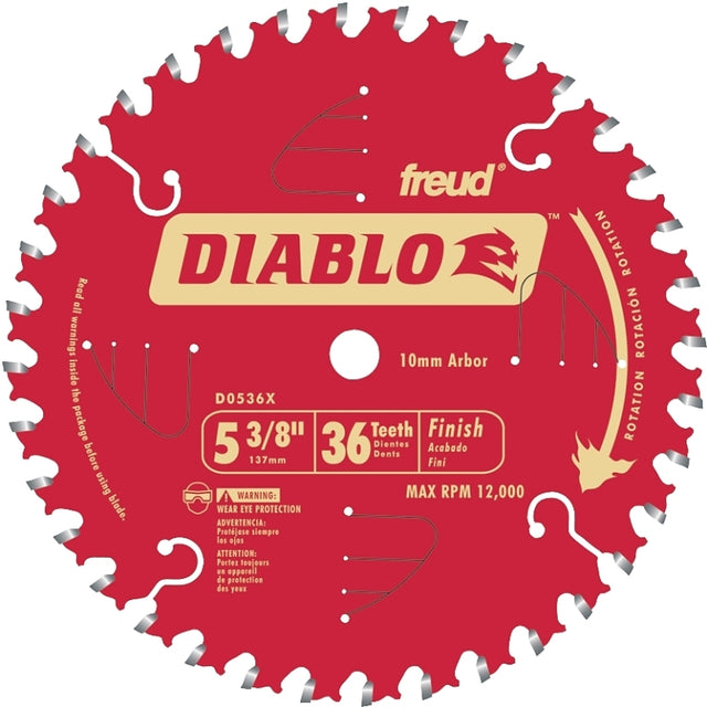 Diablo D0536X Circular Saw Blade, 5-3/8 in Dia, 0.393 in Arbor, 36-Teeth, Carbide Cutting Edge