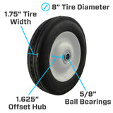 Marathon 8 in. D X 8 in. D 225 lb. cap. Offset Wheelbarrow Tire Rubber 1 pk