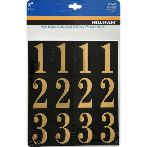 Hillman 2 in. Gold Vinyl Self-Adhesive Number Set 0-9 32 pc, Pack of 6