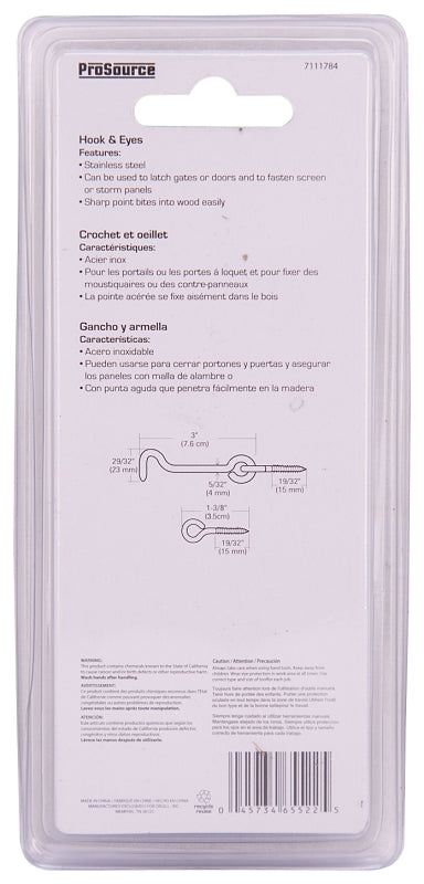 ProSource LR-409S-PS Gate Hook and Eye, 5/32 in Dia Wire, Stainless Steel