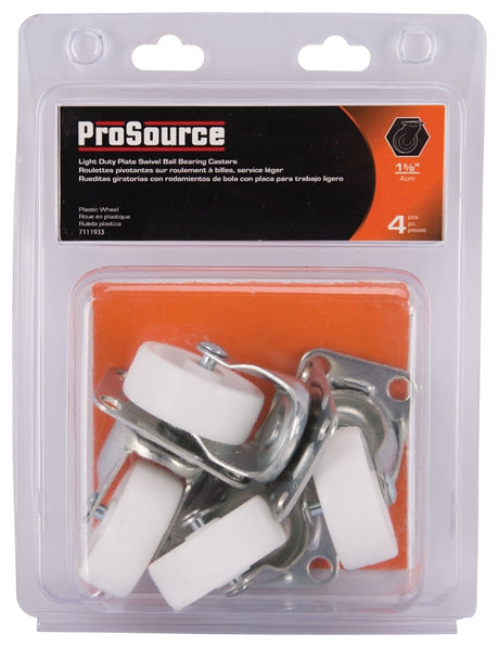 ProSource JC-B11-PS Swivel Caster, 1-5/8 in Dia Wheel, 5/8 in W Wheel, Plastic Wheel, White, 50 lb