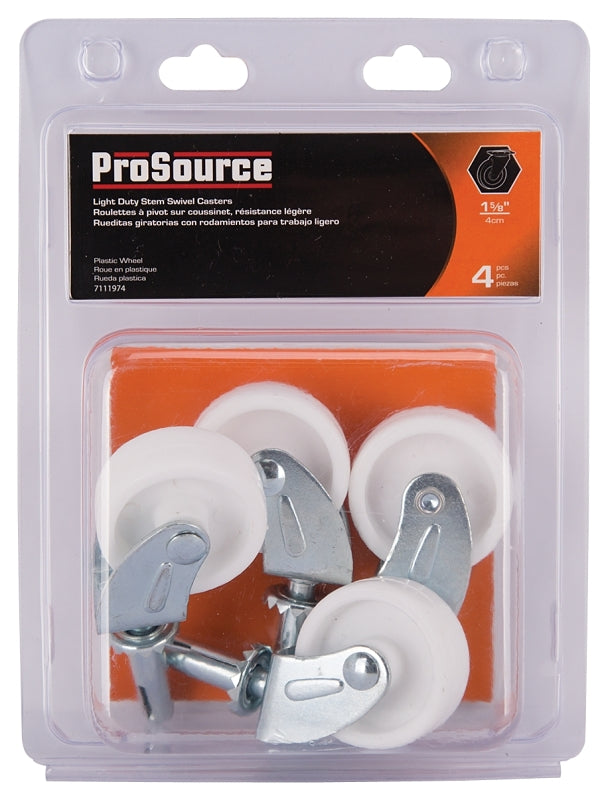 ProSource JC-B15-PS Swivel Caster, 1-5/8 in Dia Wheel, 1-5/8 in W Wheel, White, 50 lb