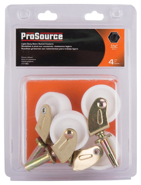 ProSource JC-B16-PS Swivel Caster, 1-5/8 in Dia Wheel, 1-5/8 in W Wheel, White, 50 lb, Steel Housing Material