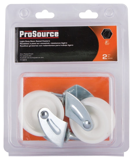 ProSource JC-B24-PS Swivel Caster, 2 in Dia Wheel, 2 in W Wheel, White, 60 lb, Steel Housing Material