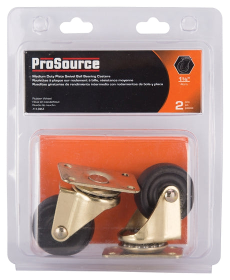 ProSource JC-D01-PS Swivel Caster, 1-5/8 in Dia Wheel, 5/8 in W Wheel, Rubber Wheel, Black, 70 lb