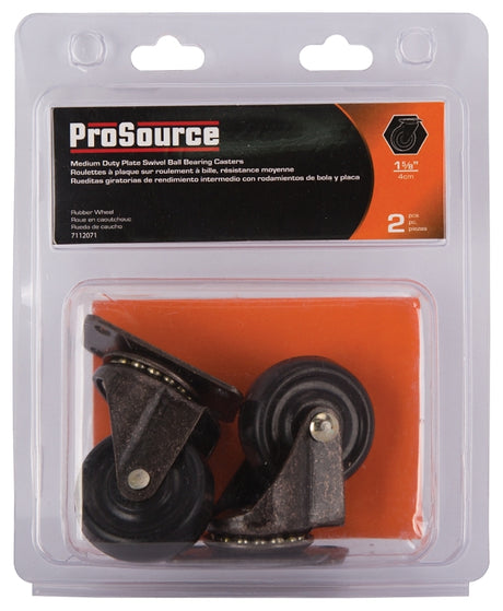 ProSource JC-D02-PS Swivel Caster, 1-5/8 in Dia Wheel, 3/4 in W Wheel, Rubber Wheel, Black, 70 lb