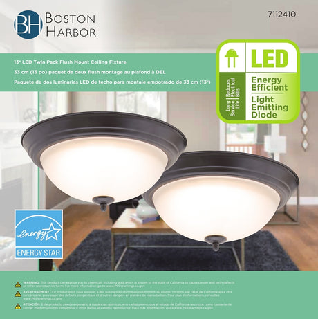 Boston Harbor ZD13-BR-C Ceiling Light Fixture, 0.17 A, 120 V, 20 W, 2-Lamp, LED Lamp, 1500, 3000 K Color Temp