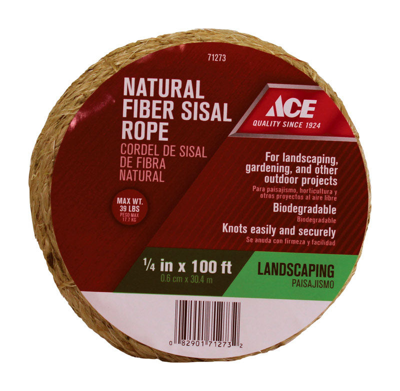 Ace 1/4 in. D X 100 ft. L Natural Twisted Sisal Rope