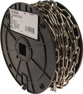 Campbell 0190424 Chain, 5/32 in, 50 ft L, 500 lb Working Load, 316L Stainless Steel, Bright