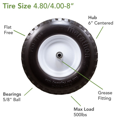 Marathon 8 in. D X 13.3 in. D 300 lb. cap. Centered Wheelbarrow Tire Polyurethane 1 pk