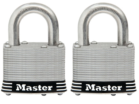 Master Lock 5SSTHC Keyed Padlock Set, Keyed Alike Key, 3/8 in Dia Shackle, 1 in H Shackle, Stainless Steel Shackle