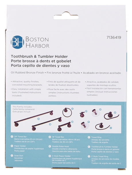 Boston Harbor L5057P-50-10-3L Toothbrush/Tumbler Holder, Acrylic/Zinc, Oil-Rubbed Bronze, Wall Mounting