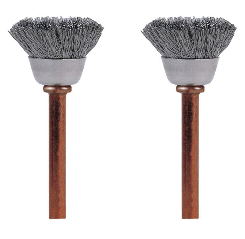 Dremel 531-02 Brush, 1/2 in Dia, 1/8 in Arbor/Shank, Straight Bristle, Stainless Steel Bristle