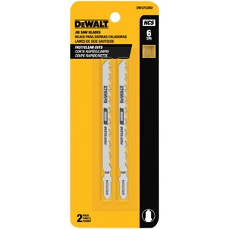 DEWALT DW3753H2 Jig Saw Blade, 1/4 in W, 4 in L, 6 TPI, 2/PK