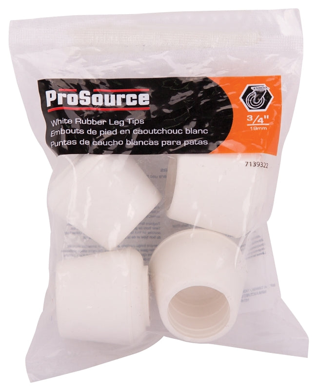 ProSource FE-50643-B Furniture Leg Tip, Round, Rubber, White, 3/4 in Dia, 0.76 in H, Pack of 20