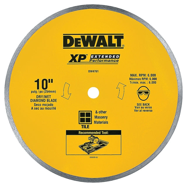 DeWALT DW4761 Saw Blade, 10 in Dia, 5/8 in Arbor, Continuous Rim
