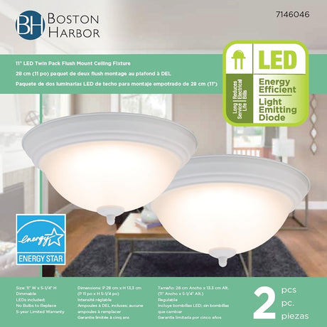 Boston Harbor 4200-LED- WH Flush Mount Ceiling Fixture, 120 V, 15 W, 2-Lamp, LED Lamp, 1100 Lumens, White Fixture