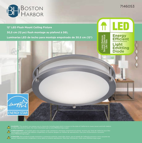 Boston Harbor CL200AC Flush Mount Ceiling Fixture, 120 V, 15 W, 1-Lamp, LED Lamp, 1050 Lumens, 3000 K Color Temp