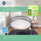 Boston Harbor CL202AC Flush Mount Ceiling Fixture, 120 V, 24 W, 1-Lamp, LED Lamp, 1680 Lumens, 3000 K Color Temp