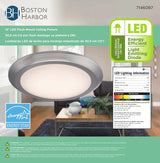 Boston Harbor CL006AC1215-12 Flush Mount Ceiling Fixture, 120 V, 17 W, 1-Lamp, LED Lamp, 1200 Lumens