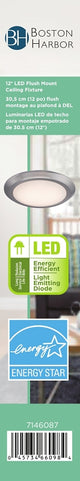 Boston Harbor CL006AC1215-12 Flush Mount Ceiling Fixture, 120 V, 17 W, 1-Lamp, LED Lamp, 1200 Lumens
