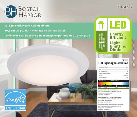 Boston Harbor CL006AC1215-16 Flush Mount Ceiling Fixture, 120 V, 17 W, 1-Lamp, LED Lamp, 1200 Lumens, White Fixture