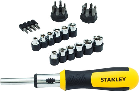 STANLEY 54-925 Multi-Bit Ratcheting Screwdriver Set, 8-3/4 in OAL, Ergonomic Handle