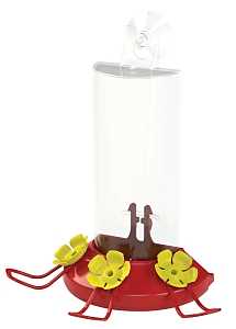 Perky-Pet 217 Bird Feeder, Window-Mount, 8 oz, 3-Port/Perch, Acrylic/Plastic, Clear/Red, 8.4 in H