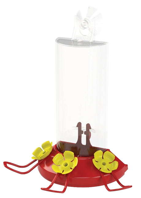 Perky-Pet 217 Bird Feeder, Window-Mount, 8 oz, 3-Port/Perch, Acrylic/Plastic, Clear/Red, 8.4 in H