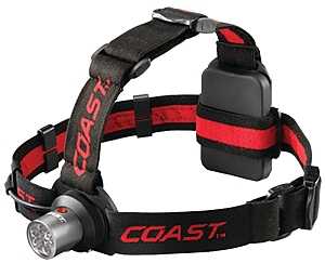 Coast 19291 Headlamp, AAA Battery, LED Lamp, 145 Lumens, Hinged Beam, 50 m Beam Distance, 4 hr Run Time, Red/White