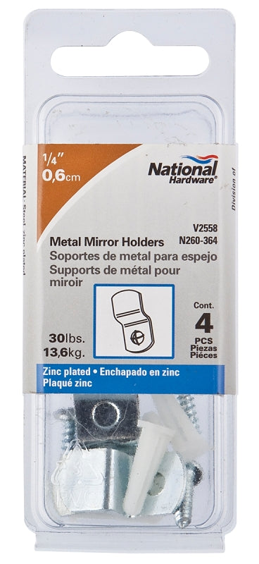 National Hardware V2558 Series N260-364 Hidden Mirror Holder, 30 lb, Steel, Zinc, Wall Mounting