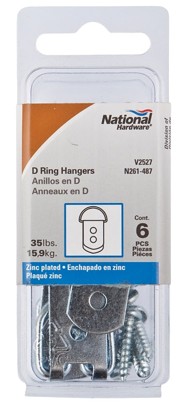 National Hardware V2527 Series N261-487 D-Ring Hanger, 35 lb, Steel, Zinc