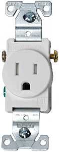 Eaton Wiring Devices TR817W-BOX Single Receptacle, 2 -Pole, 125 V, 15 A, Side Wiring, NEMA: NEMA 5-15R, White