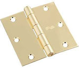 National Hardware N830-320 Square Corner Door Hinge, Cold Rolled Steel, Brass, Full-Mortise Mounting