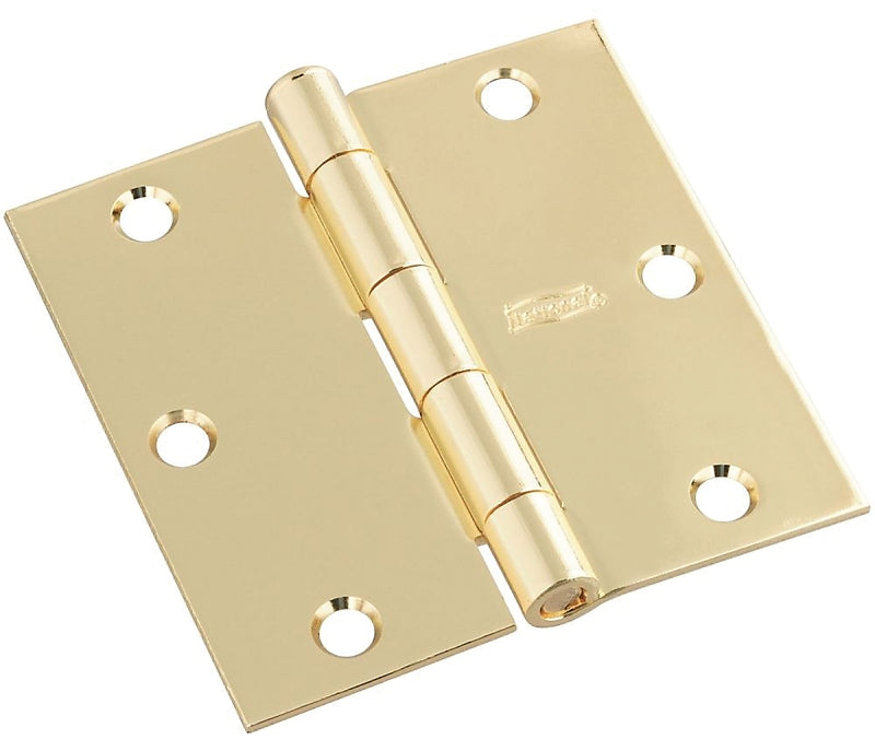 National Hardware N830-320 Square Corner Door Hinge, Cold Rolled Steel, Brass, Full-Mortise Mounting