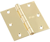 National Hardware N830-320 Square Corner Door Hinge, Cold Rolled Steel, Brass, Full-Mortise Mounting