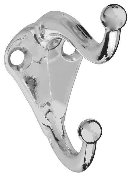 National Hardware V160 N274-126 Coat and Hat Hook, 35 lb, 2-Hook, Zinc, Chrome