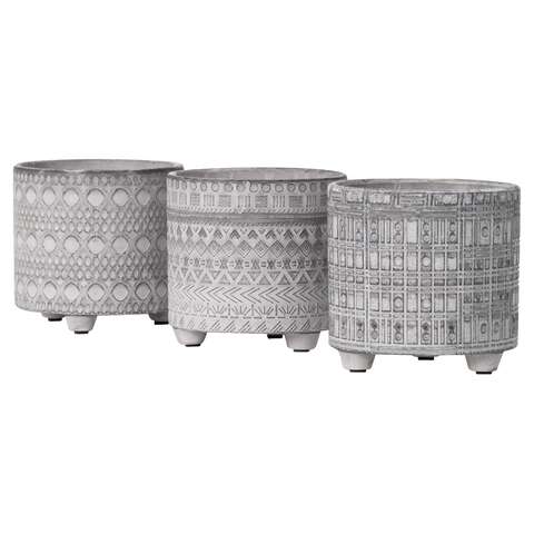 Sullivans 5.25 in. H X 5.5 in. W X 5.5 in. D Terracotta Geometric Print Planter Gray, Pack of 3