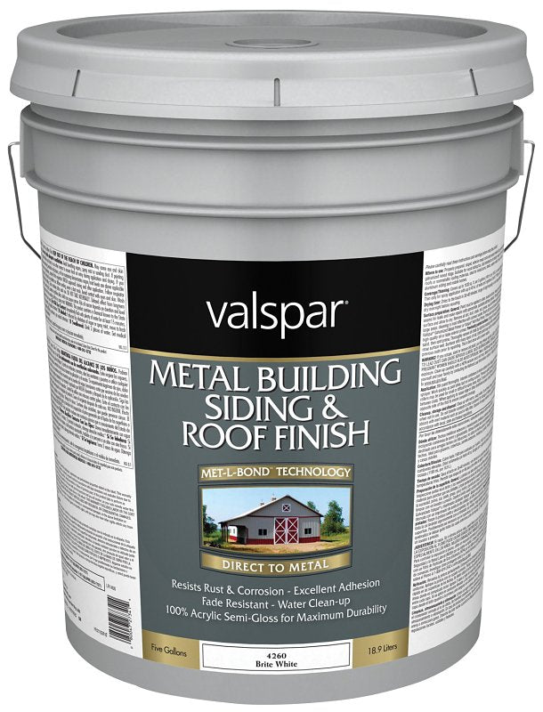 Valspar 027.0004260.008 Building Roof and Siding Finish, Semi-Gloss, Brite White, 5 gal